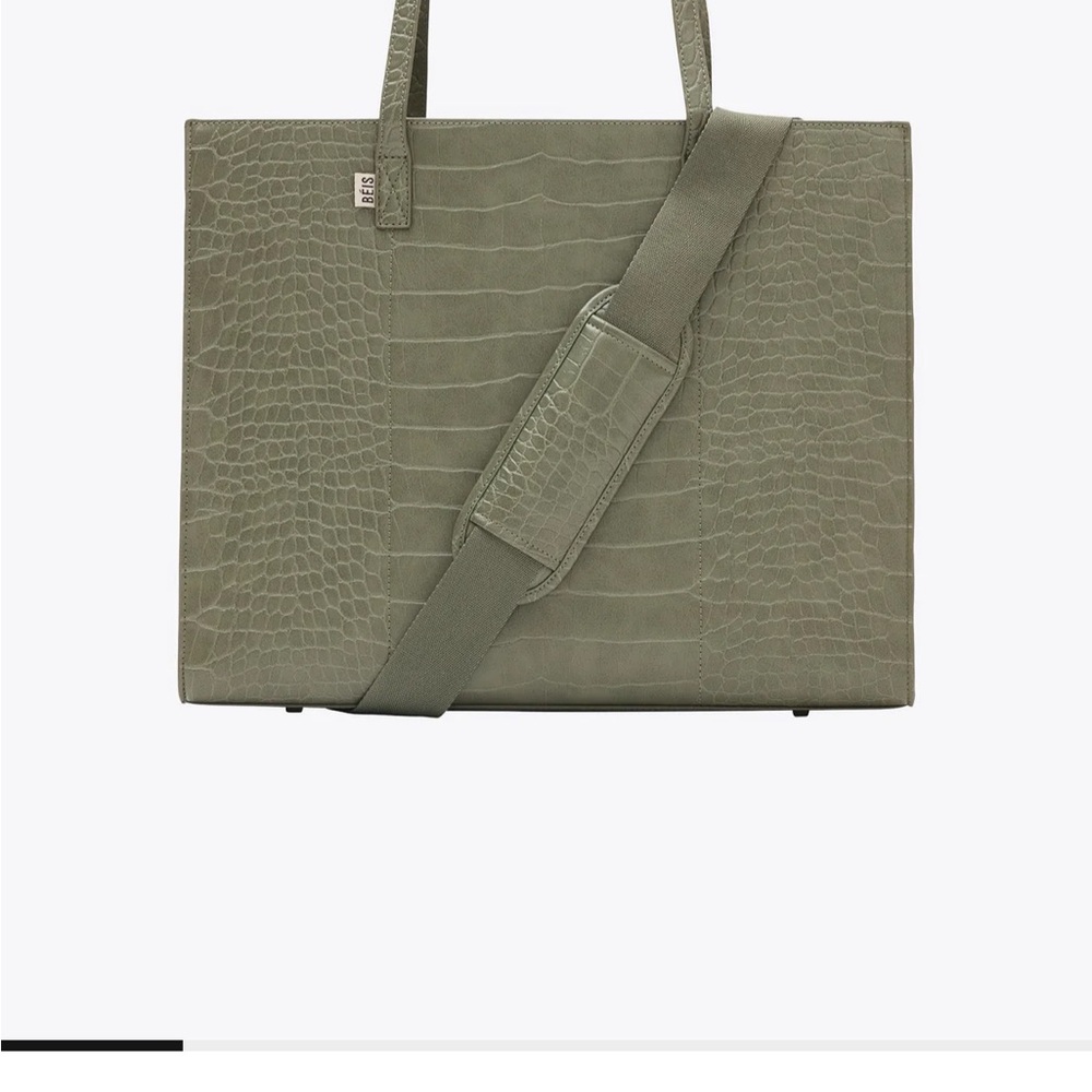 Green Croc-Embossed Tote Bag
